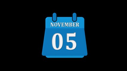 November 05 date icon, calendar reminder animation, blue schedule symbol, digital planner alert, event notification graphic, time management design, important day marker, appointment highlight, minima