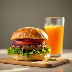 Classic Cheeseburger and Orange Juice Drink