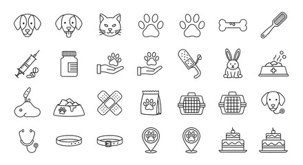 Fototapeta premium Pet care line icons veterinary clinic symbols vector illustration for web and mobile design isolated