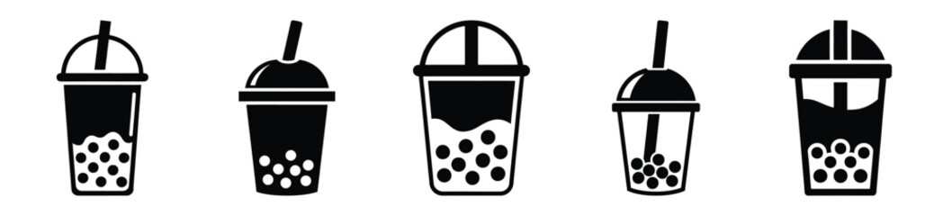 set of  boba drink icon vector illustration isolated on white background
