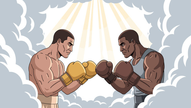 Epic boxing showdown amidst clouds illustration for sports event promotion