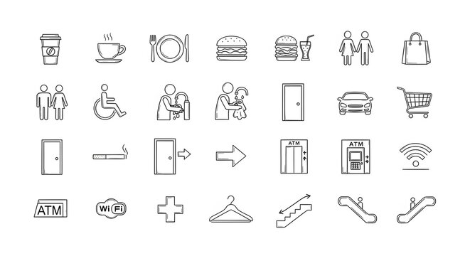 Set of public service icons simple line vector symbols for navigation and user interface design isol