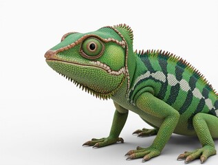 Fototapeta premium Lizard's Introspection: A meticulously detailed image captures a vibrant chameleon poised, its gaze focused, its textured skin revealing intricate patterns.