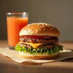 Classic Cheeseburger and Orange Juice Drink