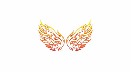 Fototapeta premium Ornate Wings with Fiery Gradient Design on White Background.