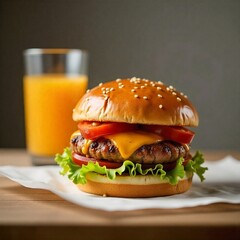 Classic Cheeseburger and Orange Juice Drink
