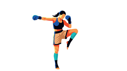 Female kickboxer in dynamic pose for sports training and fitness design