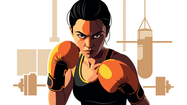 Determined female boxer in gym setting for fitness motivation and athletic design