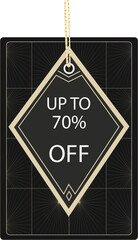 Art Deco sale tag with up to 70% off discount, perfect for promotions