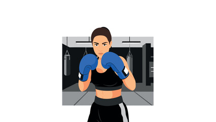 Female boxer in gym preparing for training with determination and strength illustration
