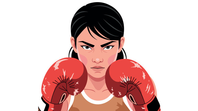 Focused female boxer illustration for sports poster or fitness design