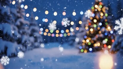 Magical winter christmas backgrounds with glowing bokeh lights and falling snowflakes for a Happy New Year celebration - Powered by Adobe