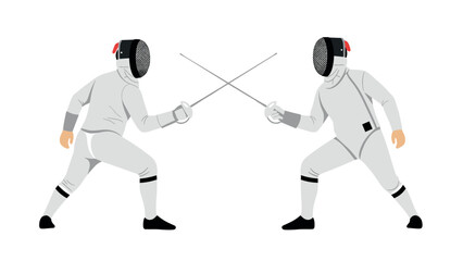 Fencing sport competition illustration with two fencers in action, suitable for sports design and educational material