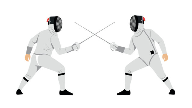 Fencing sport competition illustration with two fencers in action, suitable for sports design and educational material