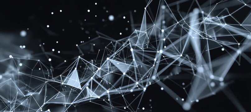 Digital virtual polygonal network mesh connect dots and lines background. Generative AI technology.