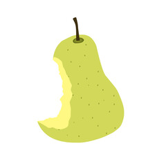 Illustration of a bitten pear. Flat design of a pear. Illustration of bitten fruit. Green pear