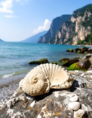 Seashell on a rocky shore