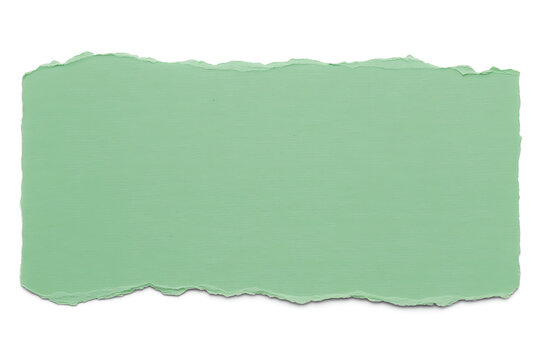 Torn piece of light green paper isolated on white background