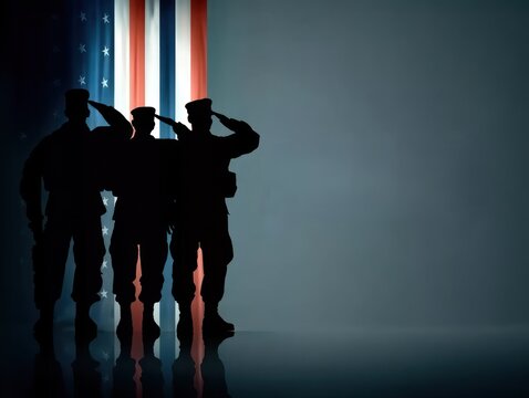 Soldiers saluting under an american flag