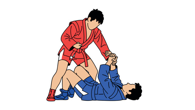 Martial arts sambo fighters in action for sport design