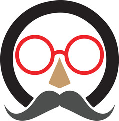 Minimalistic icon of person with round glasses mustache and hair symbolizing a creative personality or vintage intellectual look