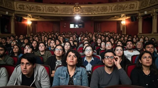 Enthralled audience in ornate theater captivated by performance