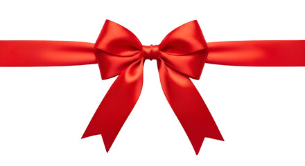 A vibrant red satin bow isolated on transparent background, centered