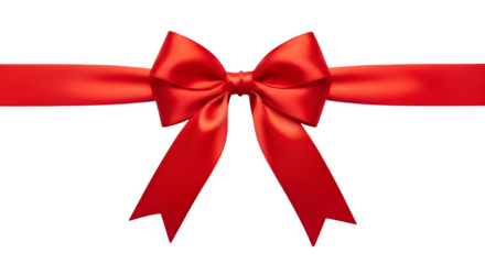 A vibrant red satin bow isolated on transparent background, centered