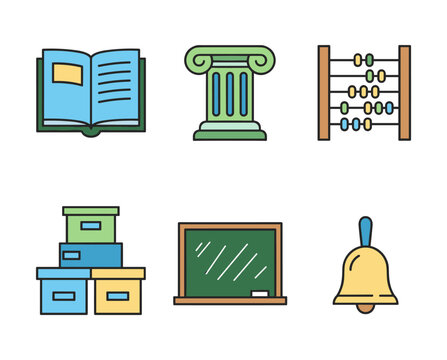 Education objects and school supplies vector icons