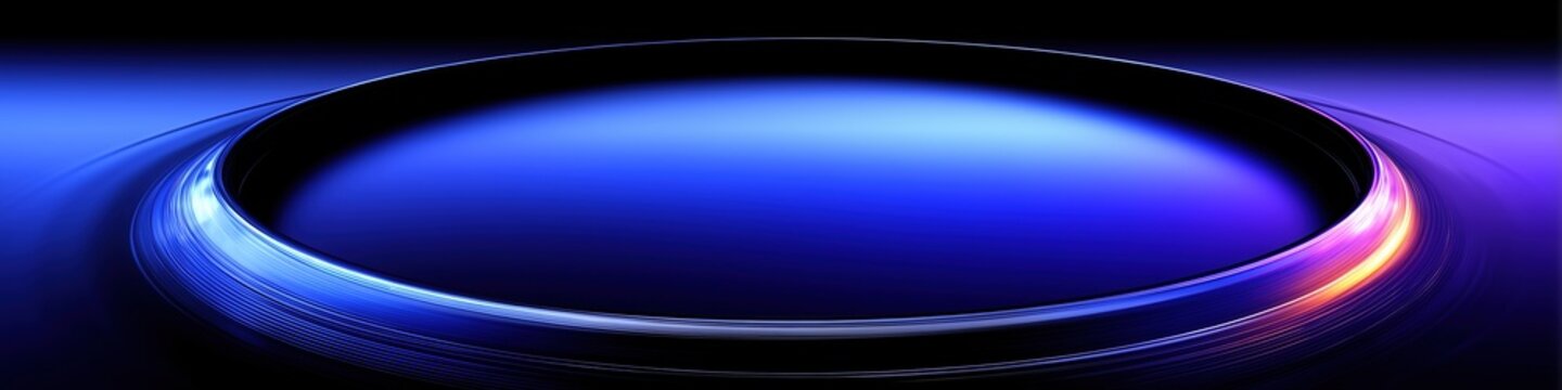 Close-up, vertical abstract background featuring a smooth blue gradient halo loop on a deep black background, suggesting energy or technology.