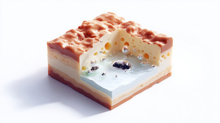 Cross-section of a unique geological formation with layers and bubbles. conceptual image shows a cross-section of a layered structure with bubbles and a unique texture.