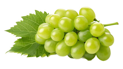 Green grapes cluster with leaf isolated on transparent background