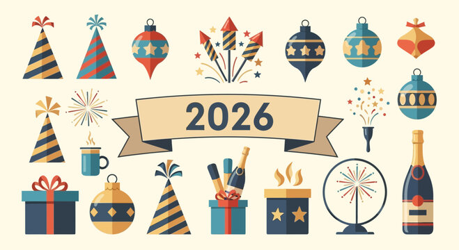 Celebrate 2026 New Year with dazzling fireworks and elegant decorations, a festive mood for joyful gatherings and unforgettable moments of cheer