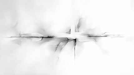 An abstract ink painting with horizontal lines and soft, diffused lighting, creating a minimalist and serene composition.