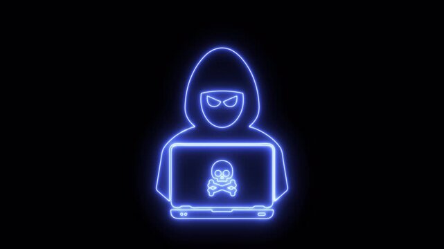 Hacker neon icon video animation for apps and websites	