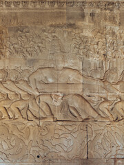Angkor Wat Bas-Relief: Churning of the Ocean Myth, Khmer Carvings
