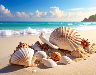 Seashells on a sunny beach