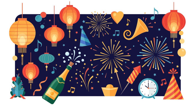 Celebrate the New Year with Festive Lanterns, Popping Champagne, and Dazzling Fireworks for a Joyful and Vibrant Holiday Season of Cheer and Merriment