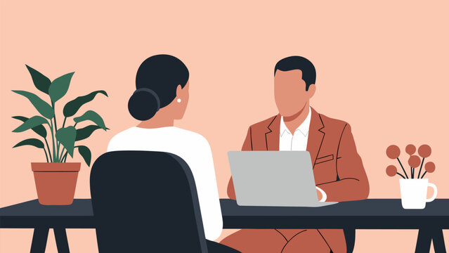 Professional job interview or important business discussion between two colleagues in a modern office setting