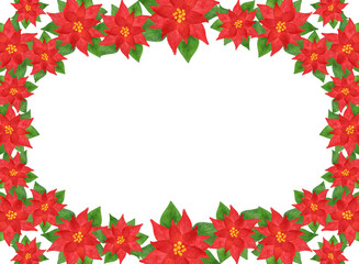 Obraz premium Poinsettia Frame. Christmas Winter red flower painted by watercolor. Frame for greeting card, poster, flyer and banner.