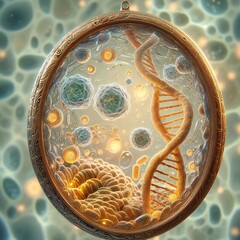 Microscopic Universe: Exploring a Living Cell Through a Futuristic Glassmorphism Keyhole