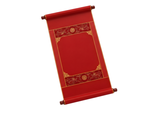 Celebrate traditions with this elegant red and gold oriental scroll, perfect for lunar new year greetings or adding an Asian touch to your designs