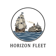 Horizon Fleet Vintage Modern Ship Travel Logo