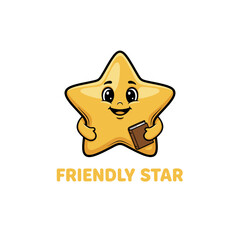 Cute Friendly Star Mascot Reading Book