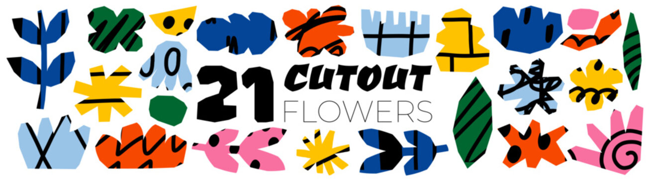 Naive hand-drawn floral pattern with abstract vector flowers and retro tones. Vibrant colors and groovy shapes create a vintage-inspired composition. Ideal for creative backgrounds and prints.