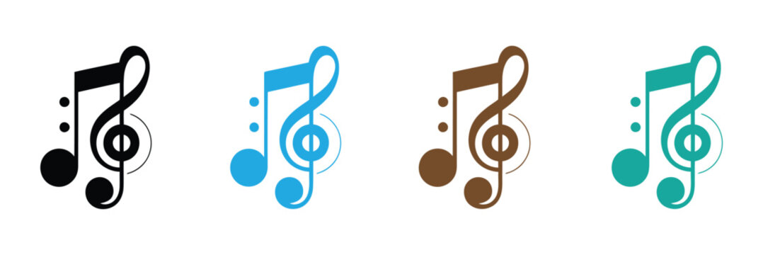 Icon of music note. Music Note Icon, Treble Clef, Bass Clef, Sharp, Flat. Continuous one line hand drawing music icon and musical symbols outline vector minimalist style.