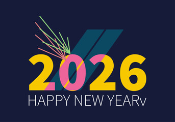 Naklejka premium Feliz año nuevo 2026 diseño abstracto geométrico colorido