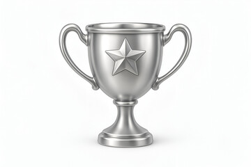 Realistic silver trophy cup on a clean white background success competition prize champion award