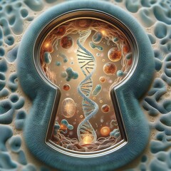 The Inner Sanctum: A Living Biological Cell Revealed Through an Abstract Glass Keyhole