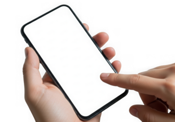 Smartphone held by hands isolated on transparent background